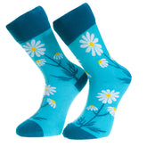 Blue and White Flower Printed -European Made - Egyptian Cotton Socks - Premium Cotton Fun socks with Soft Elastic